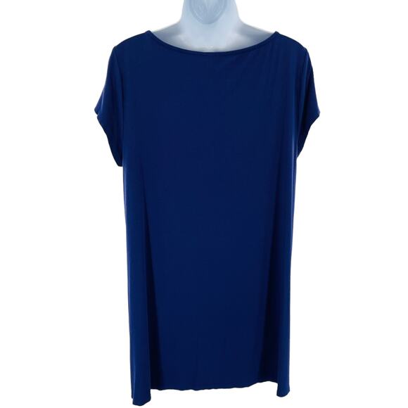 Eileen Fisher Purple Vivid Slinky Short Sleeve Tunic Top Dress Size L - Picture 3 of 10